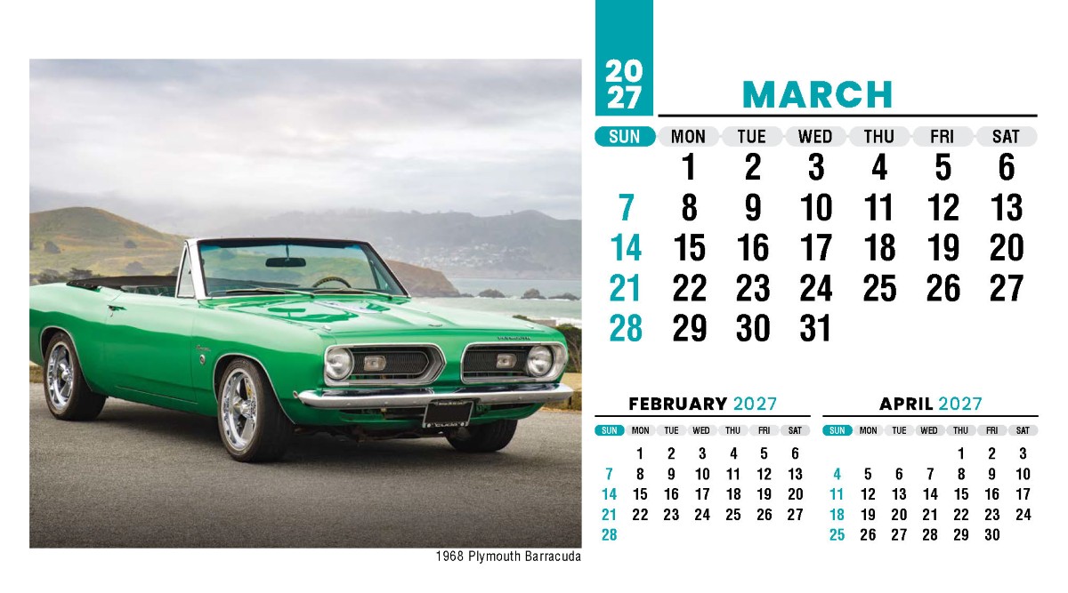 Galleria Classic Cars Promotional Desk Calendar- 2027