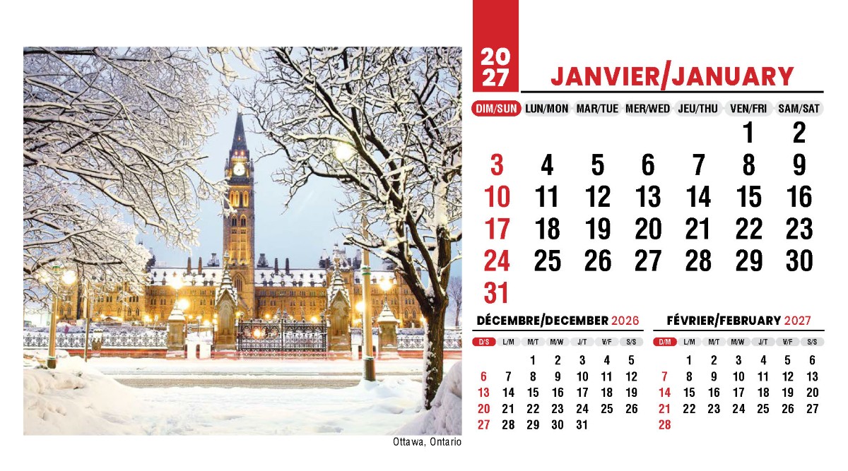Galleria Canadian Scenes( ENG/Fr) Promotional Desk Calendar- 2027