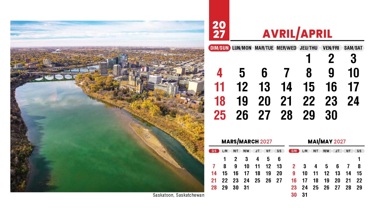 Galleria Canadian Scenes( ENG/Fr) Promotional Desk Calendar- 2027