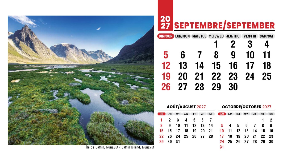 Galleria Canadian Scenes( ENG/Fr) Promotional Desk Calendar- 2027