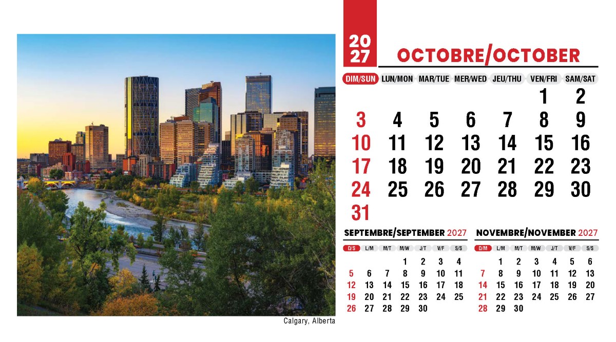Galleria Canadian Scenes( ENG/Fr) Promotional Desk Calendar- 2027